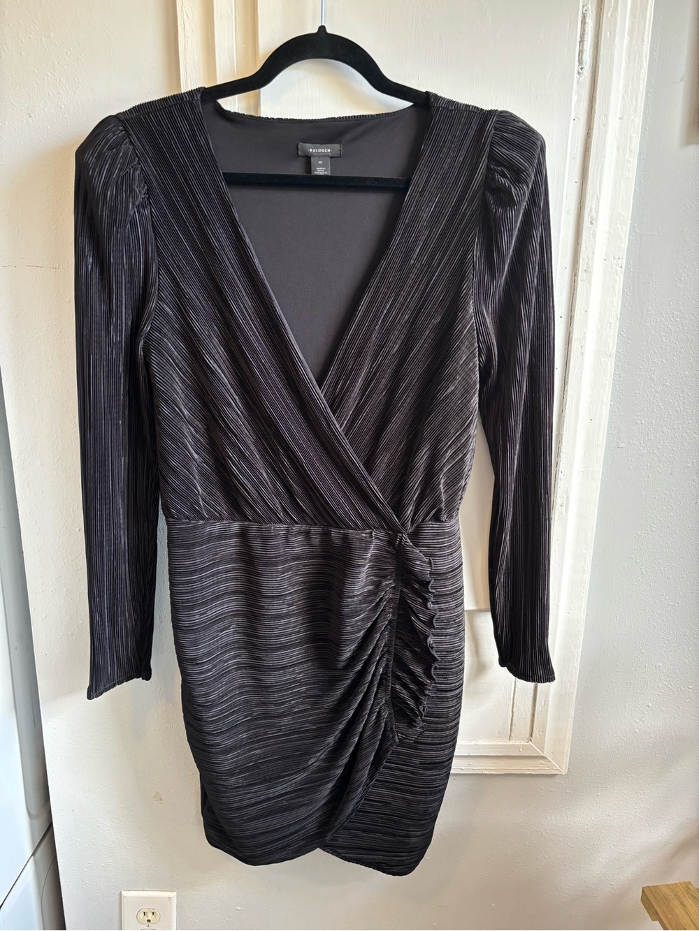 Halogen Black Long-Sleeve Ruched Wrap Dress